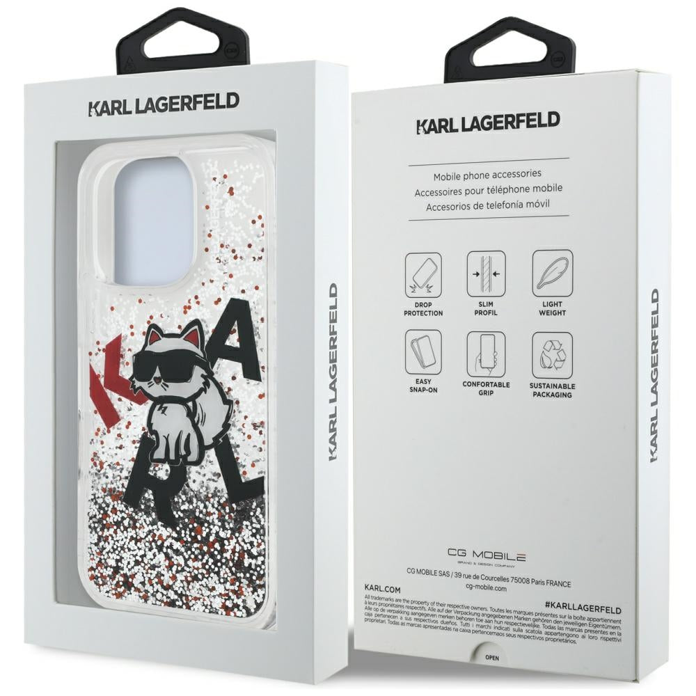 Karl Lagerfeld Liquid Glitter Choupette Logo Case for iPhone 16 Pro Max - Clear_7