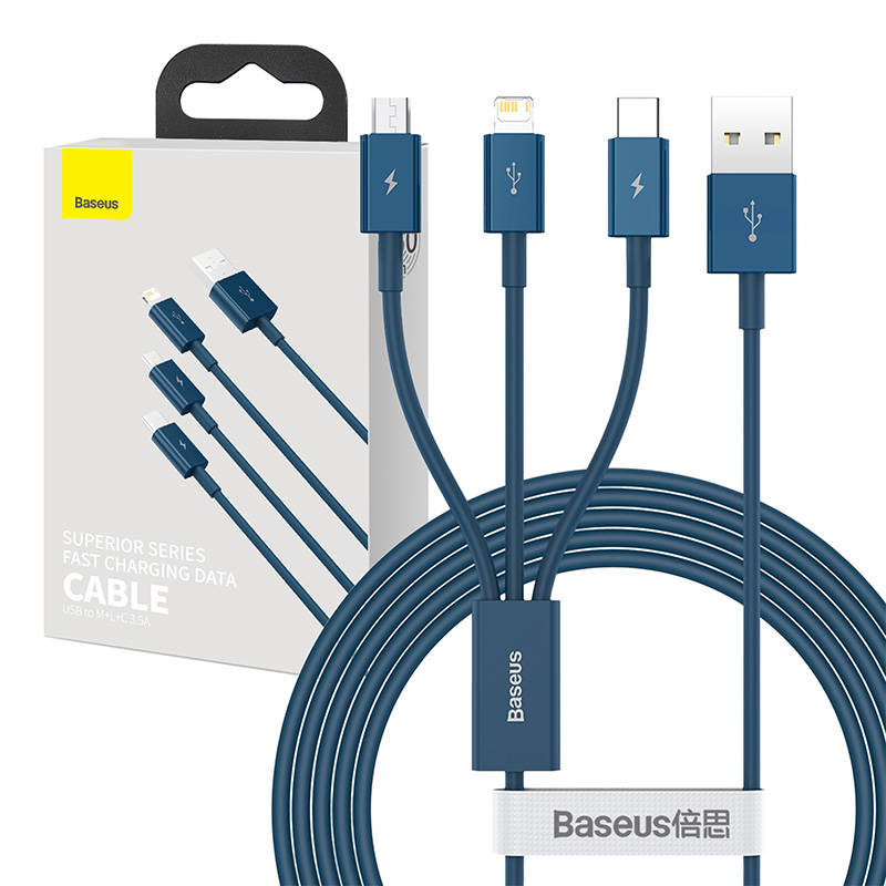 USB cable 3in1 Baseus Superior Series, USB to micro USB / USB-C / Lightning, 3.5A, 1.5m (blue)_0