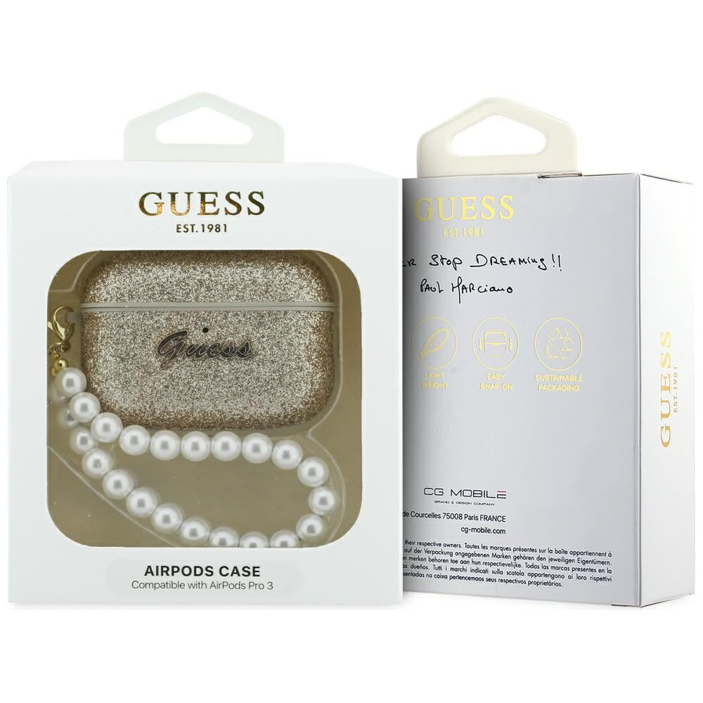 Guess Glitter Pearl Strap Case for AirPods Pro 3 - Gold_3