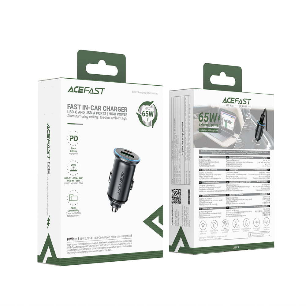 Car Charger Acefast B15, 65W, 3.25A, 1 X USB-A - 1 x USB-C, Grey_6