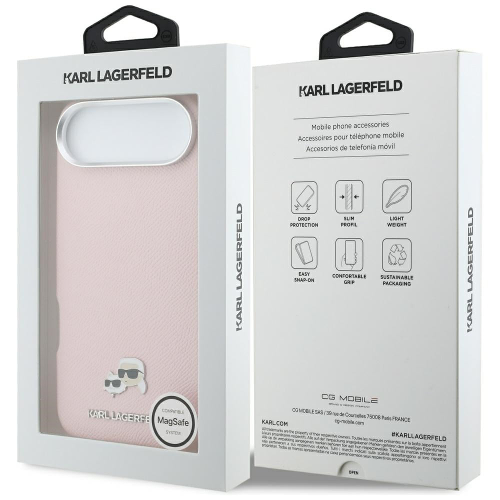 Karl Lagerfeld Karl & Choupette Head Pins Saffiano MagSafe iPhone Air Case - Pink_7