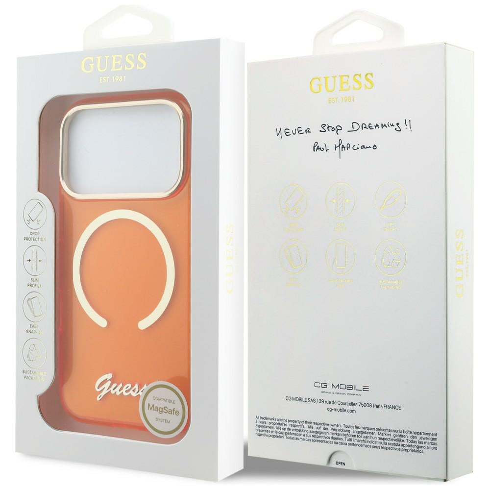 Guess IML Script Metal MagSafe Case for iPhone 17 Pro - Orange_7