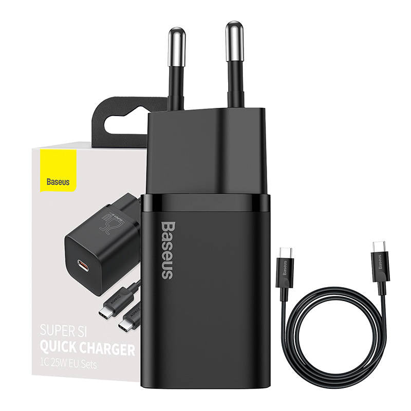 Baseus Super Si fast charger Quick Charge 3.0 Power Delivery 25W 3A + Cable USB Type C - USB Type C 3A 1m black (TZCCSUP-L01)_1