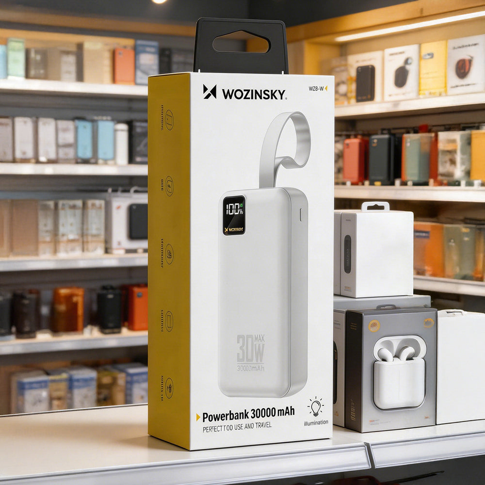Wozinsky W8-W 30000mAh 30W Powerbank 2x USB-A and USB-C with Flashlight - White_6
