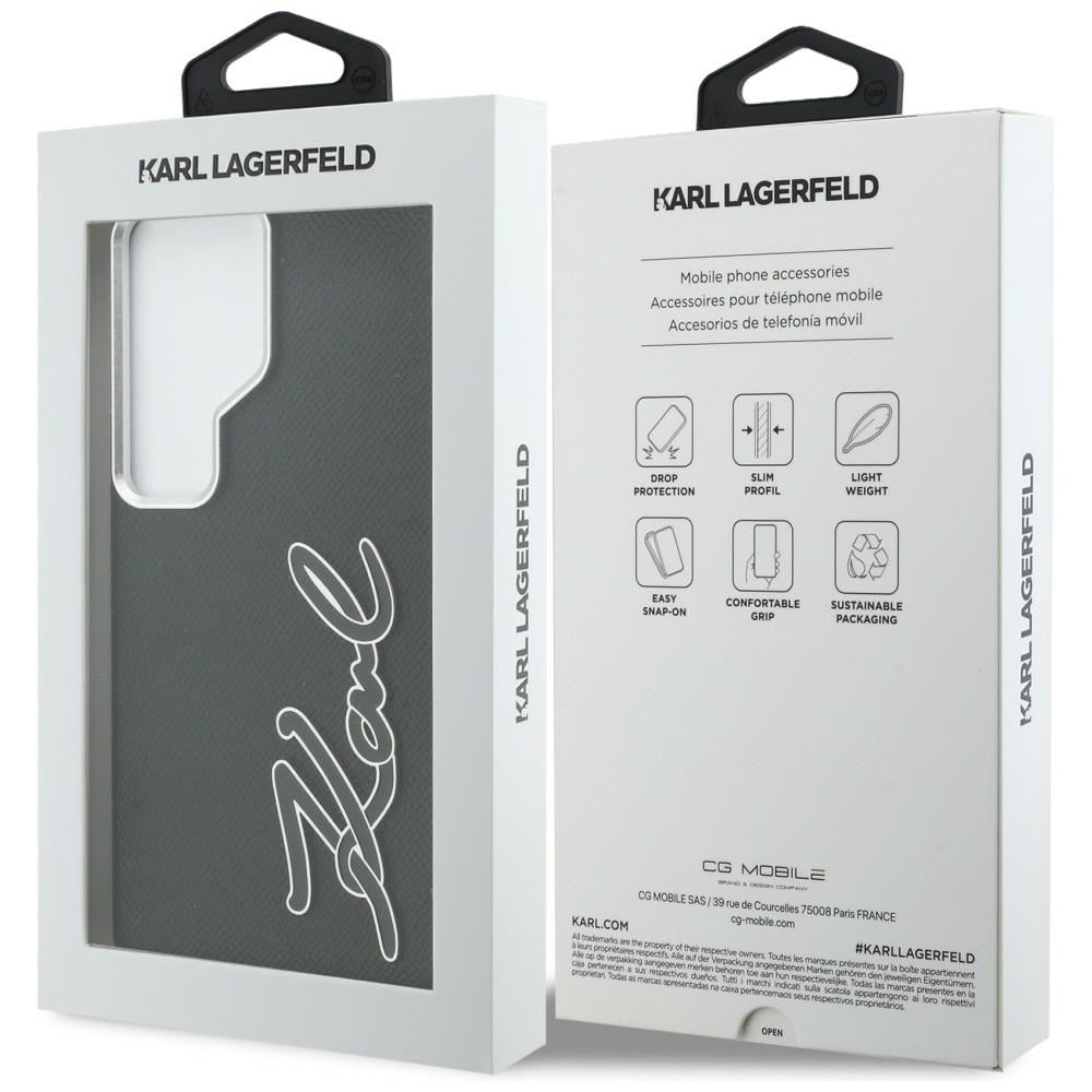 Karl Lagerfeld Grained Signature Metal Resin Logo Case for Samsung Galaxy S26 Ultra - Black_7