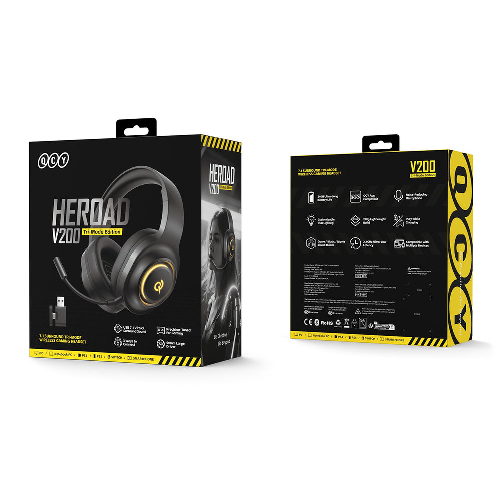 QCY Heroad V200 Tri-Mode Gaming Headphones with 7.1 Sound, 240h Battery, and Detachable Microphone - Black_18