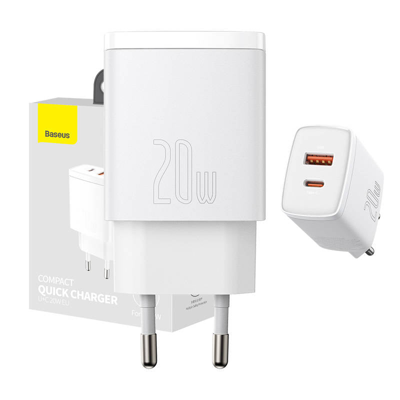 Baseus Compact Quick Charger, USB, USB-C, 20W (white)_0