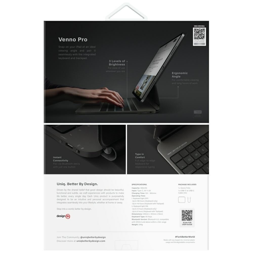 Uniq Venno Pro Magnetic Smart Case with Keyboard for iPad Pro 11" (2024/2025) - Black_7