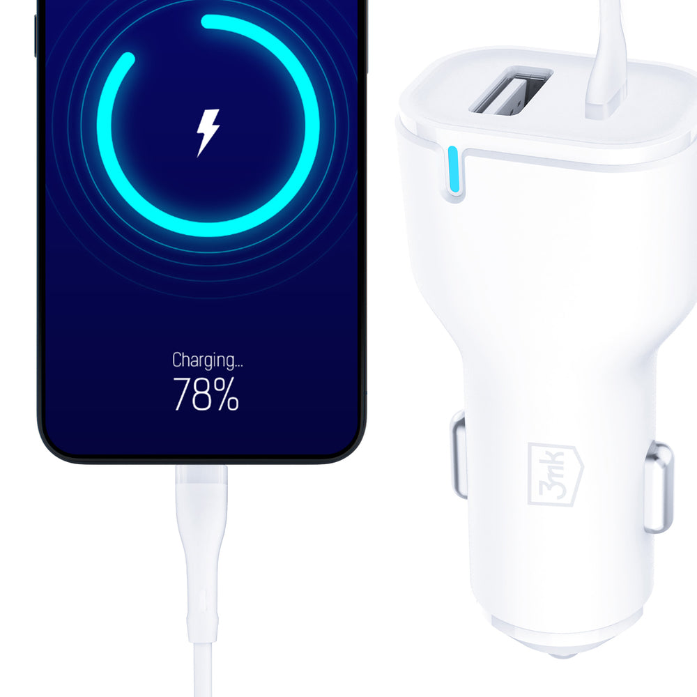 3mk Car Charger 20W PD3.0 QC 3.0 USB 1A1C - White_7