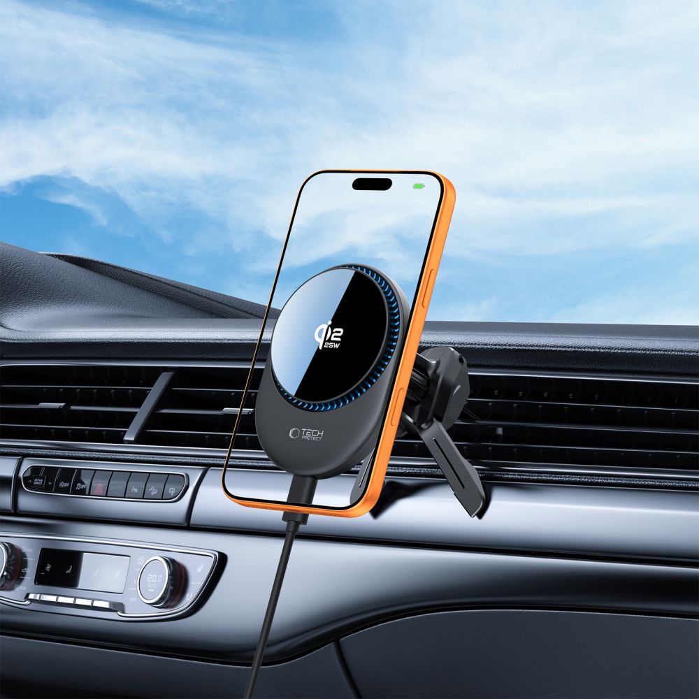 Tech-Protect V21 MagSafe Car Holder with 25W QI2.2 Inductive Charger for Cockpit/Windshield/Air Vent - Black_9