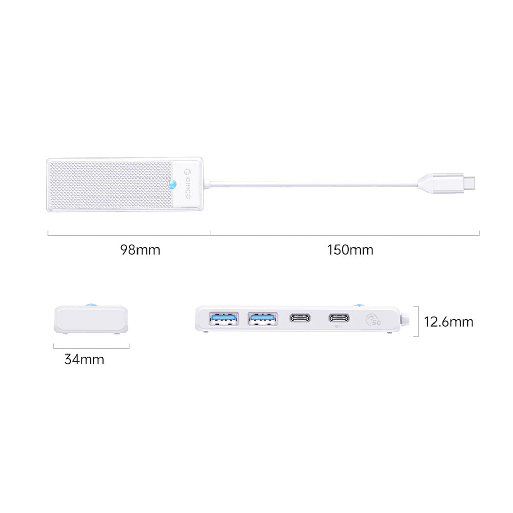 Orico PAPW2AC-C3 USB Hub 4-port 2x USB-A 3.0 1x USB-C 3.0 with USB-C PD 100W charging 0.15m - white_1