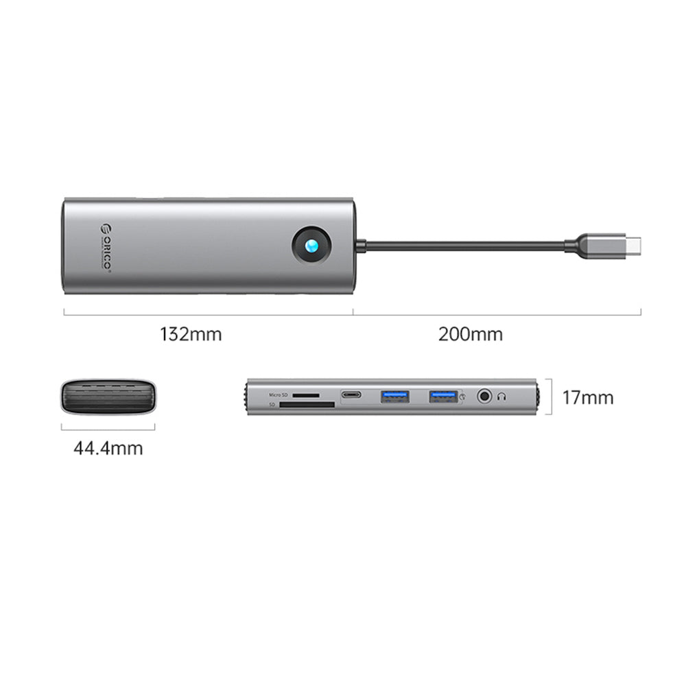 Orico PW11 9in1 USB-C Docking Station 2x USB-A 3.0 1x USB-C 3.0 1x USB-C PD 100 1x HDMI 4K 60Hz 1x microSD/SD 1x RJ45 2.5G Ethernet 1x Audio 3.5 mm - Gray_1