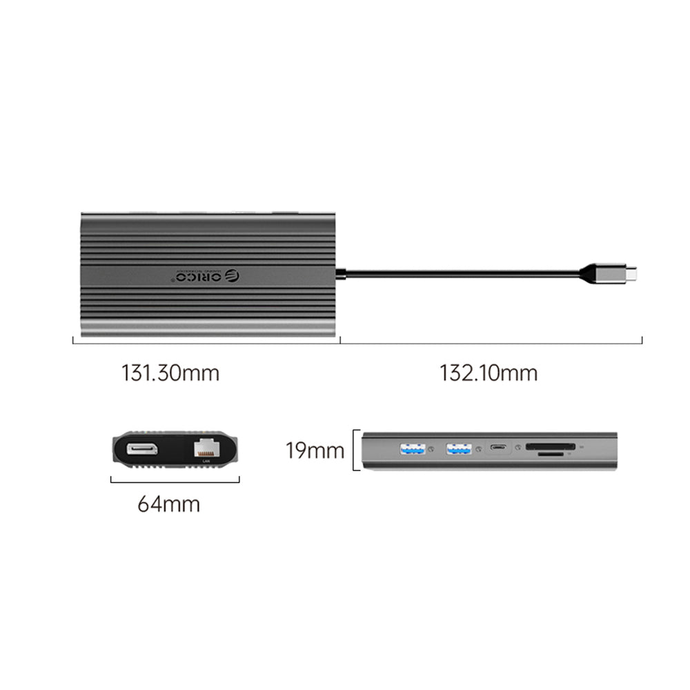 Orico XDR 12in1 USB-C Docking Station USB-A USB-C 2x HDMI 4K 60Hz DisplayPort 4K 60Hz RJ45 Gigabit PD 100W SD and microSD Card Reader - Gray_1