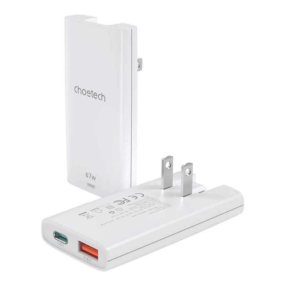 Choetech PD6011 65W GaN Ultra USB-C + USB-A Wall Charger - White_2