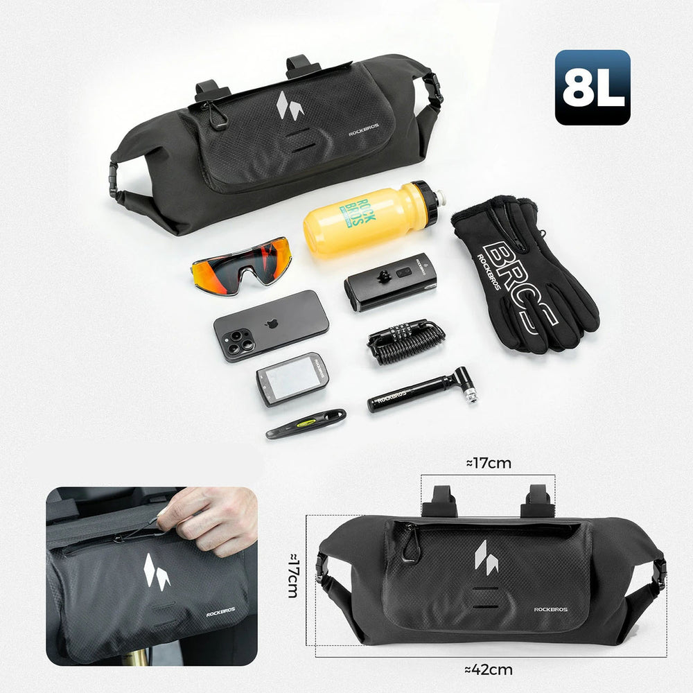 Rockbros AS-154 Waterproof Handlebar Bicycle Bag 8L - Black_8