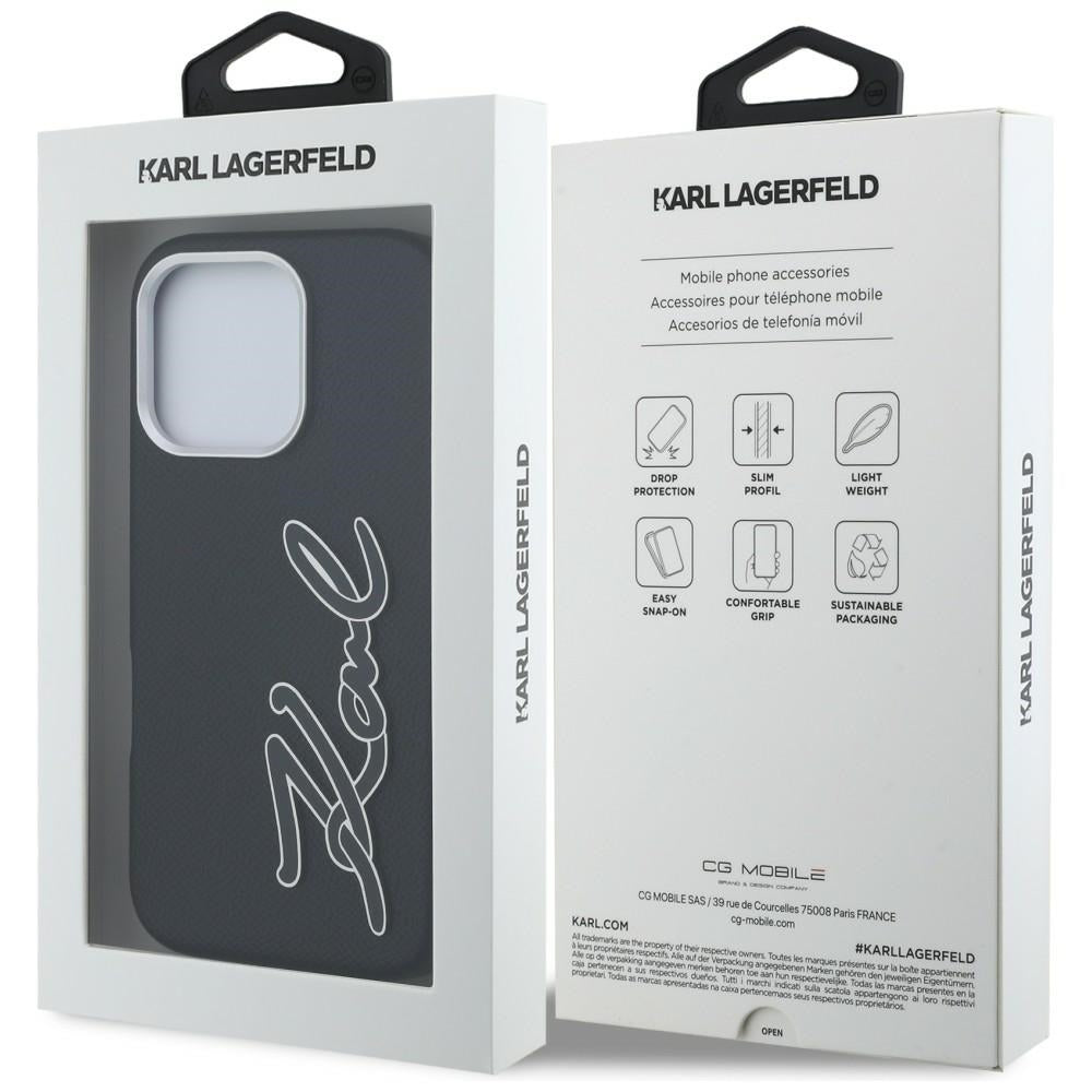 Karl Lagerfeld FW Grained Signature Logo iPhone 16 Pro Case - Black_7