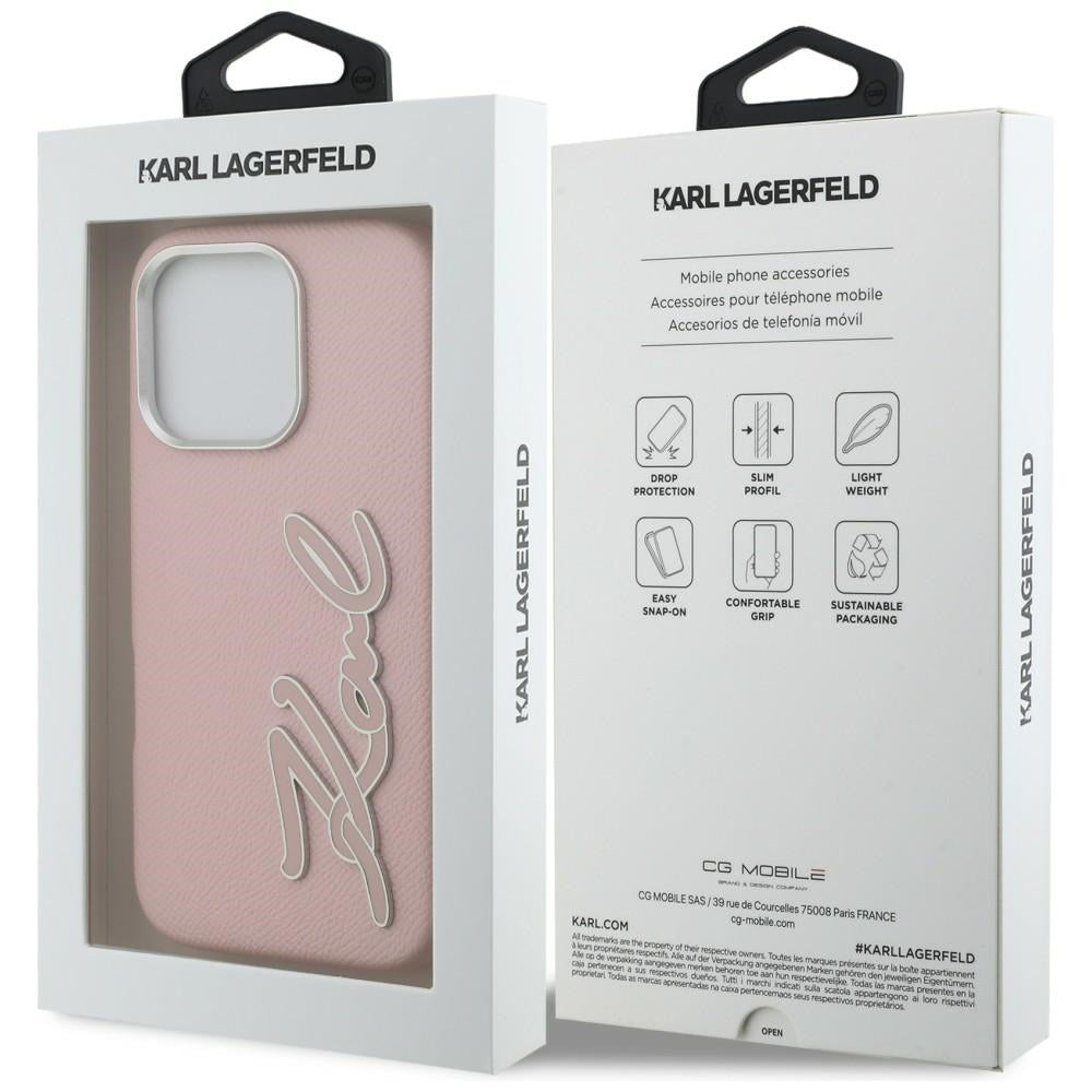 Karl Lagerfeld FW Grained Signature Logo iPhone 16 Pro Case - Pink_7
