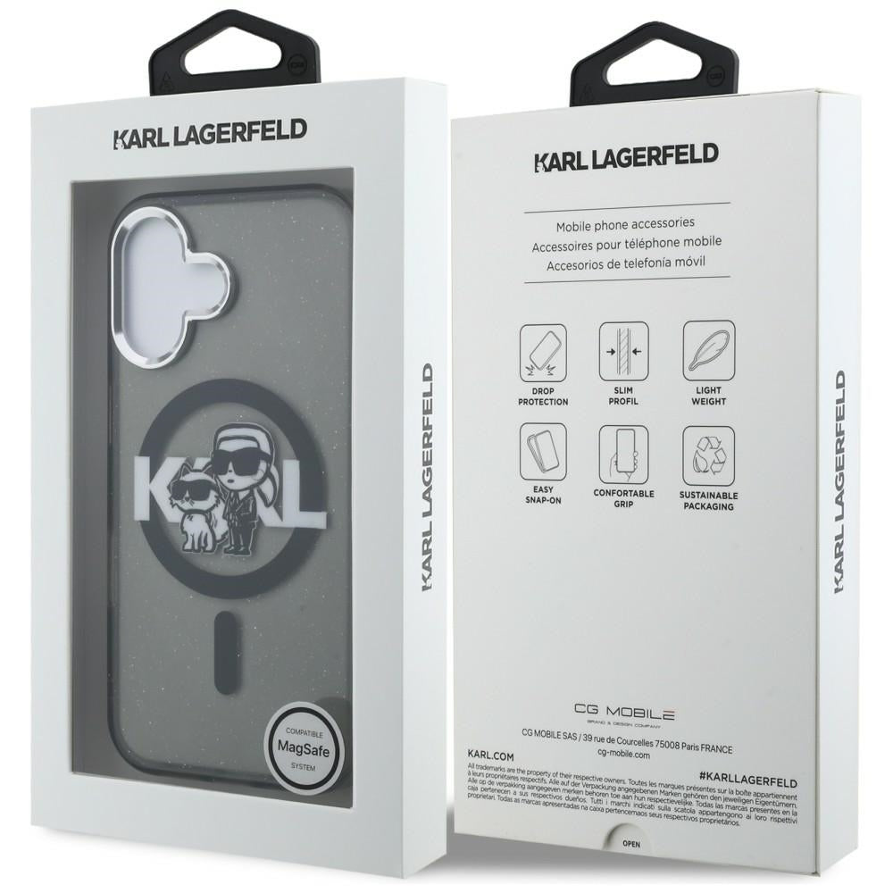 Karl Lagerfeld IML Glitter Karl & Choupette Sketch Logo MagSafe Case for iPhone 16 - Black_7