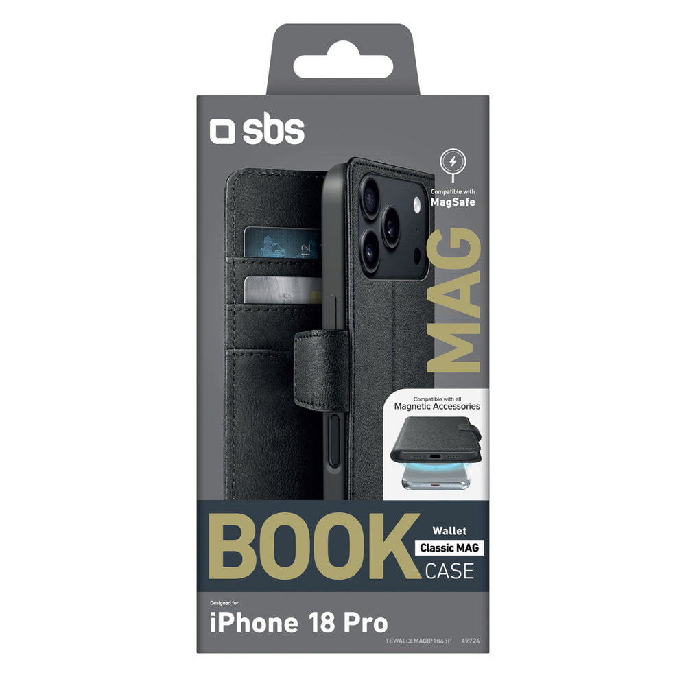 SBS Wallet Classic Mag Case for iPhone 18 Pro with Wallet and Stand, MagSafe Compatible - Black_1