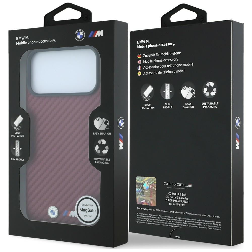 BMW M Carbon Metal Logo MagSafe Case for iPhone 17 Pro / 18 Pro - Burgundy_7