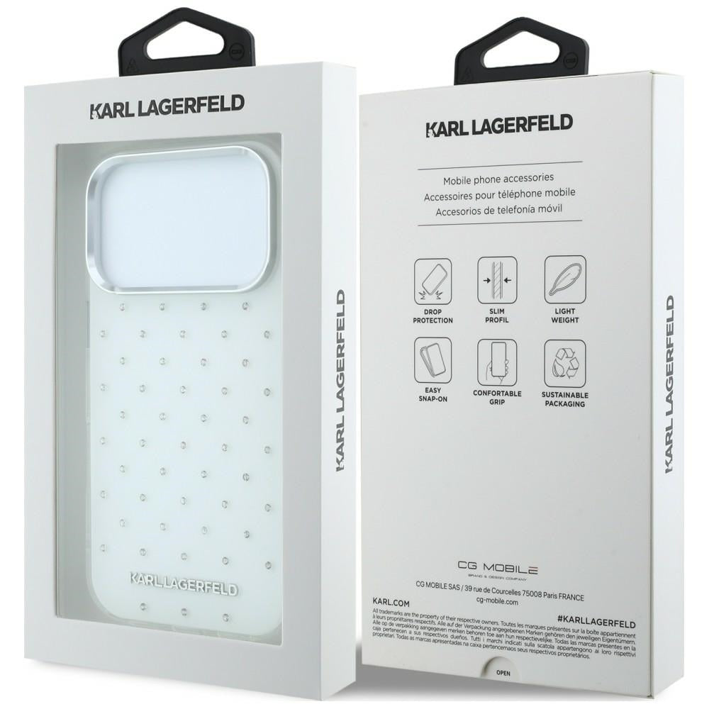 Karl Lagerfeld IML Rhinestones Allover and Electroplated Logo Case for iPhone 17 Pro Max / 18 Pro Max - White_7