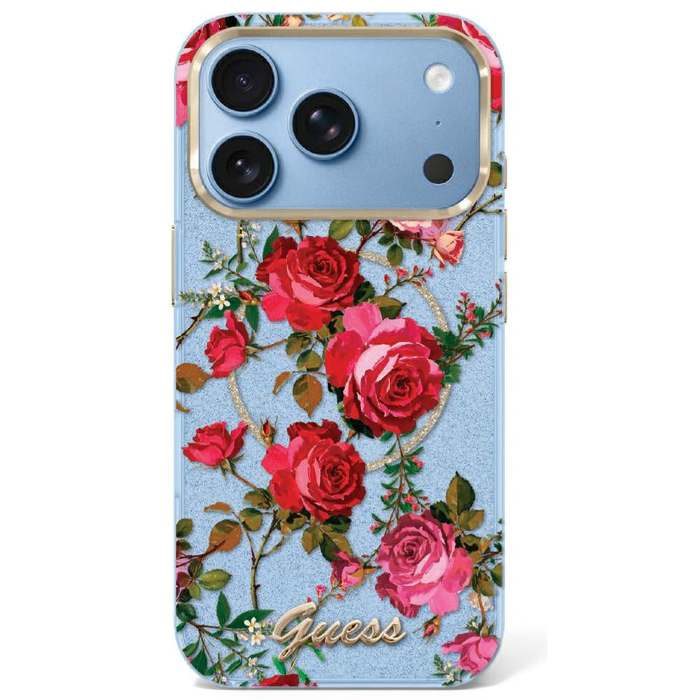 Guess IML Glitter Blossom Roses case for iPhone 17 Pro / 18 Pro - light blue_0