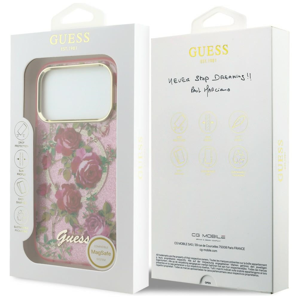Guess IML Glitter Blossom Roses Case for iPhone 17 Pro / 18 Pro - Pink_7
