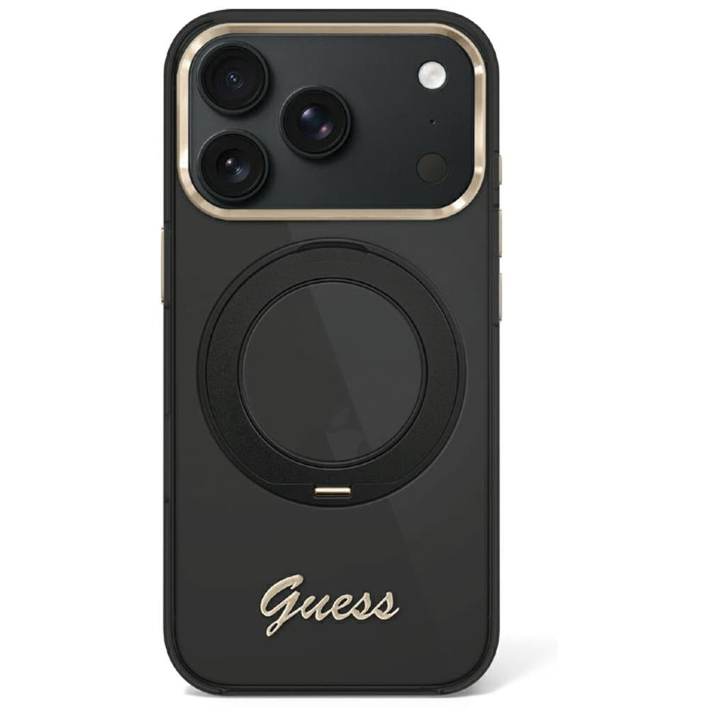 Guess IML Ring Stand 360 Script Metal Logo MagSafe Case for iPhone 17 Pro / 18 Pro - Black_0