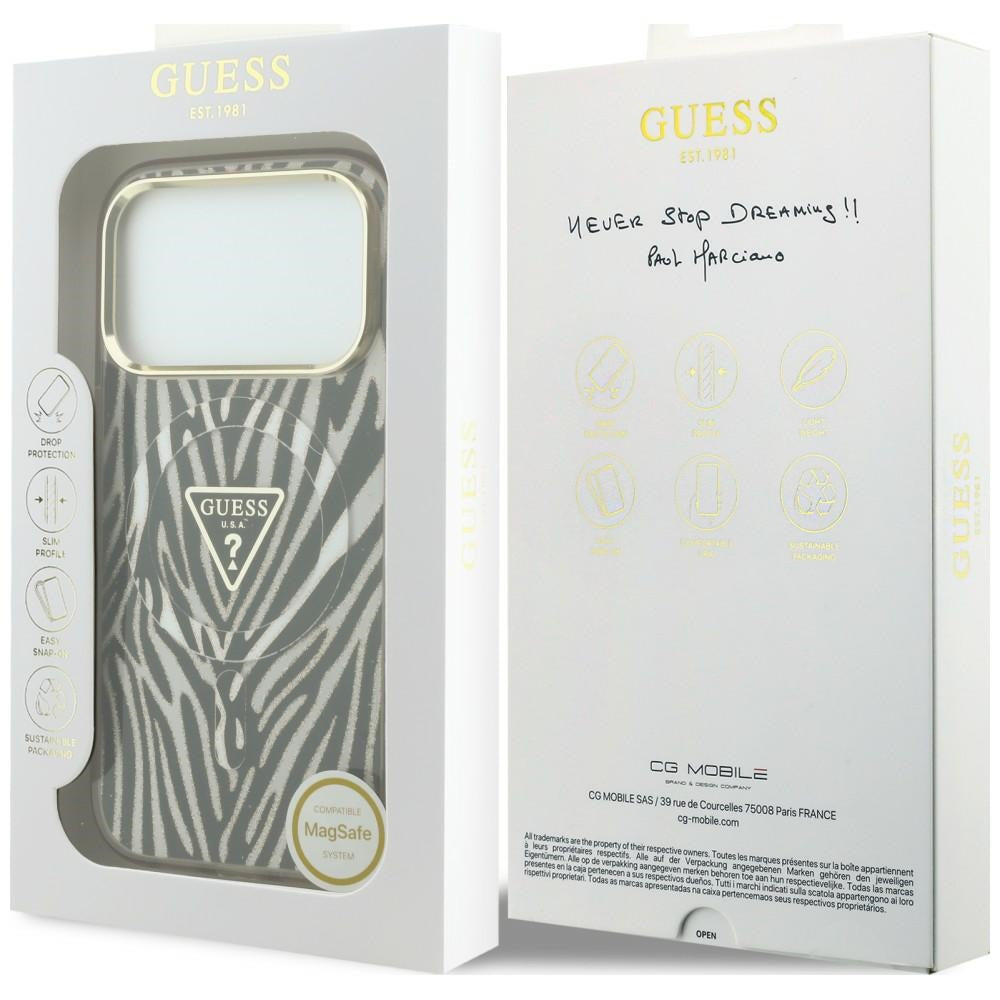 Guess IML Zebra Glitter Triangle Logo MagSafe Case for iPhone 17 Pro Max / 18 Pro Max - Gold_7