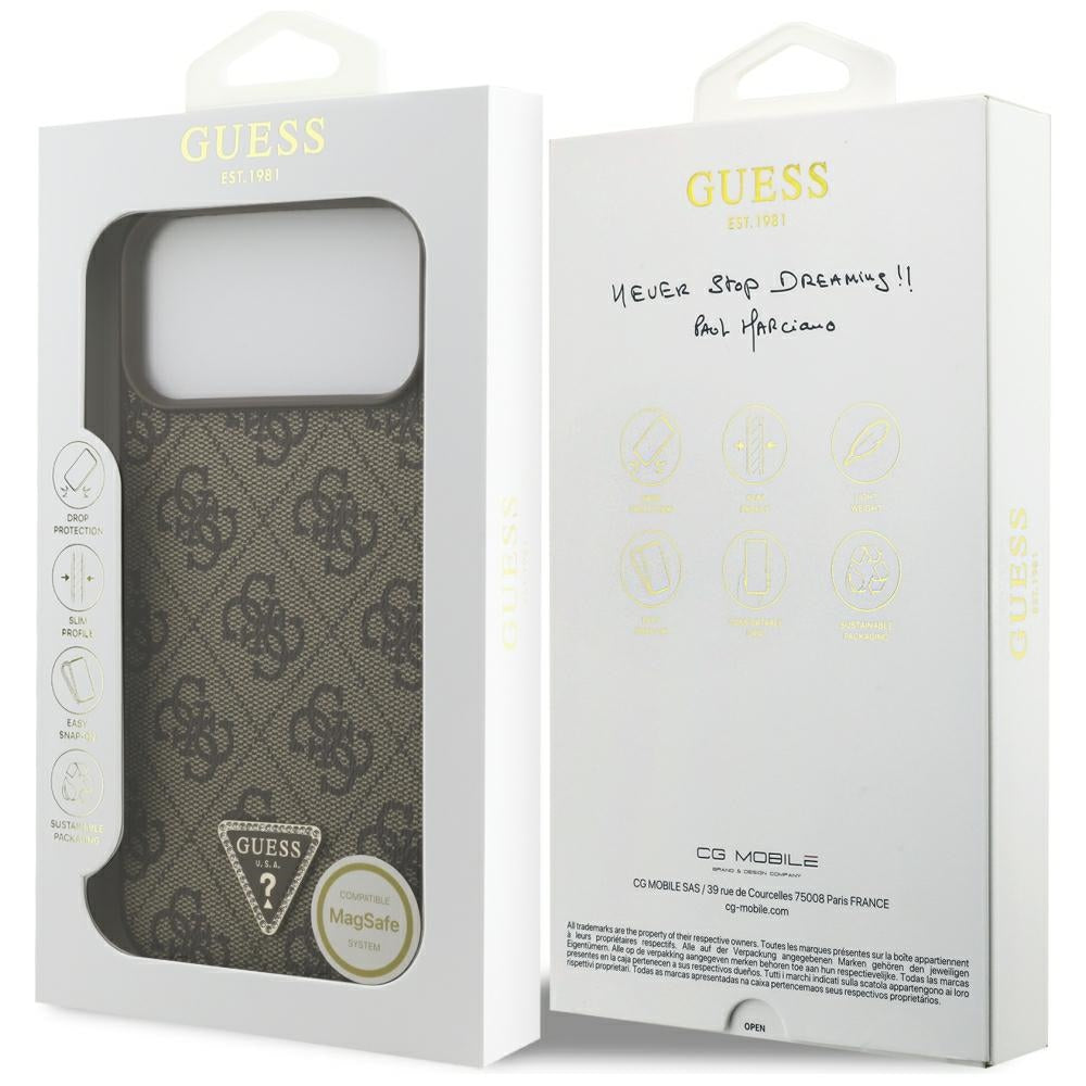 Guess Leather 4G Triangle Strass MagSafe Case for iPhone 17 Pro Max / 18 Pro Max - Brown_7