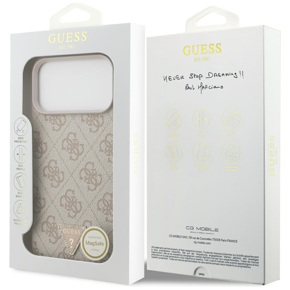 Guess Leather 4G Triangle Strass MagSafe Case for iPhone 17 Pro Max / 18 Pro Max - Pink_7