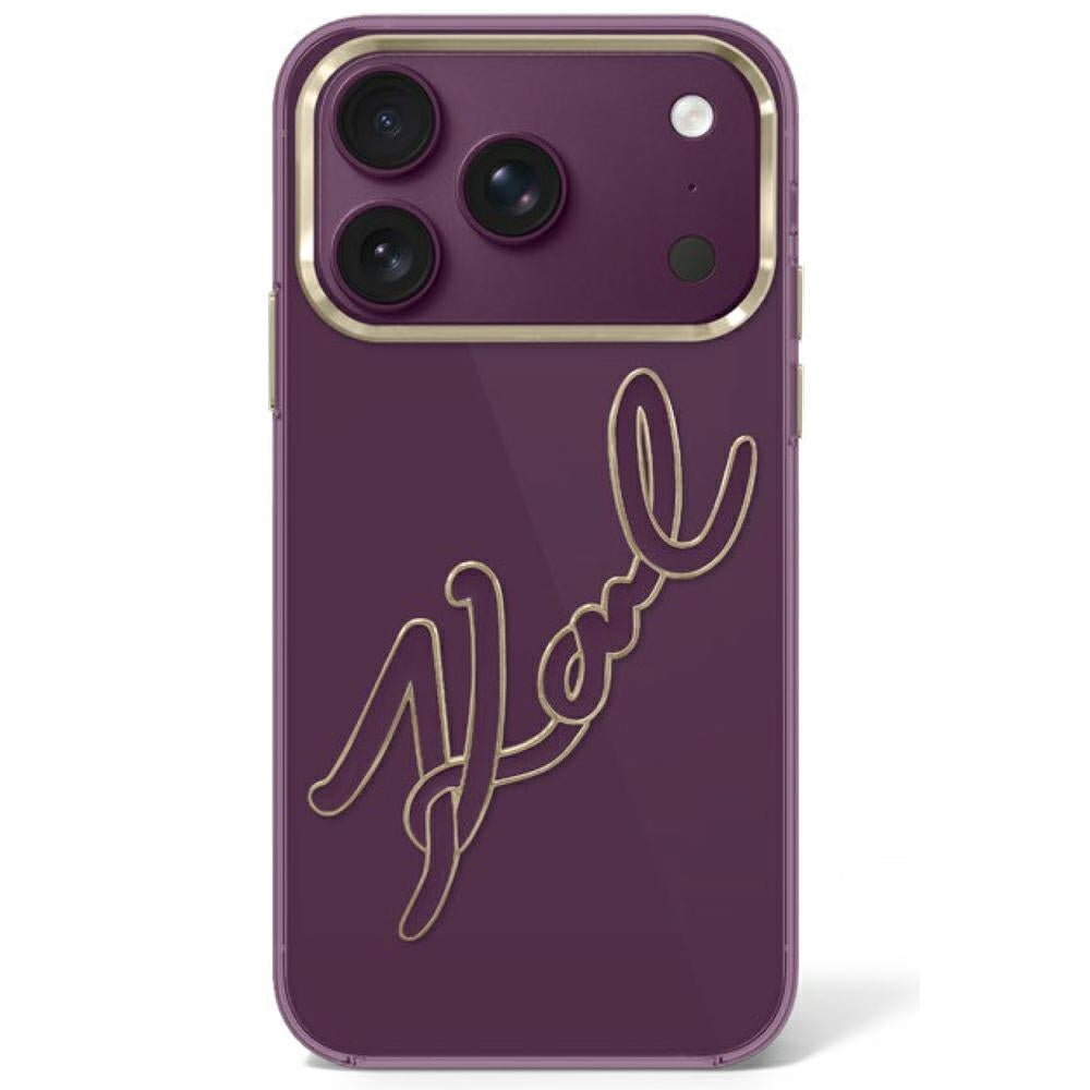 Karl Lagerfeld IML Big Signature Resin Metal Frame Case for iPhone 17 Pro Max / 18 Pro Max - Burgundy_0
