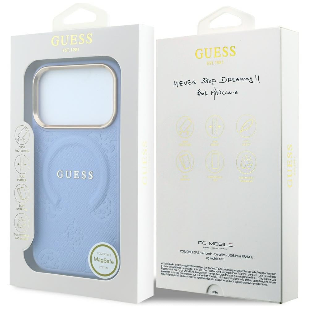 Guess Saffiano Peony & Ring MagSafe case for iPhone 17 Pro / 18 Pro - light blue_7