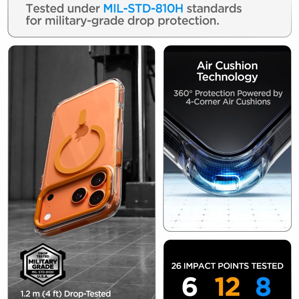 Hard Case Spigen Ultra Hybrid Optik S com MagSafe para Apple iPhone 18 Pro / 17 Pro / Laranja Transparente / ACS11923_9
