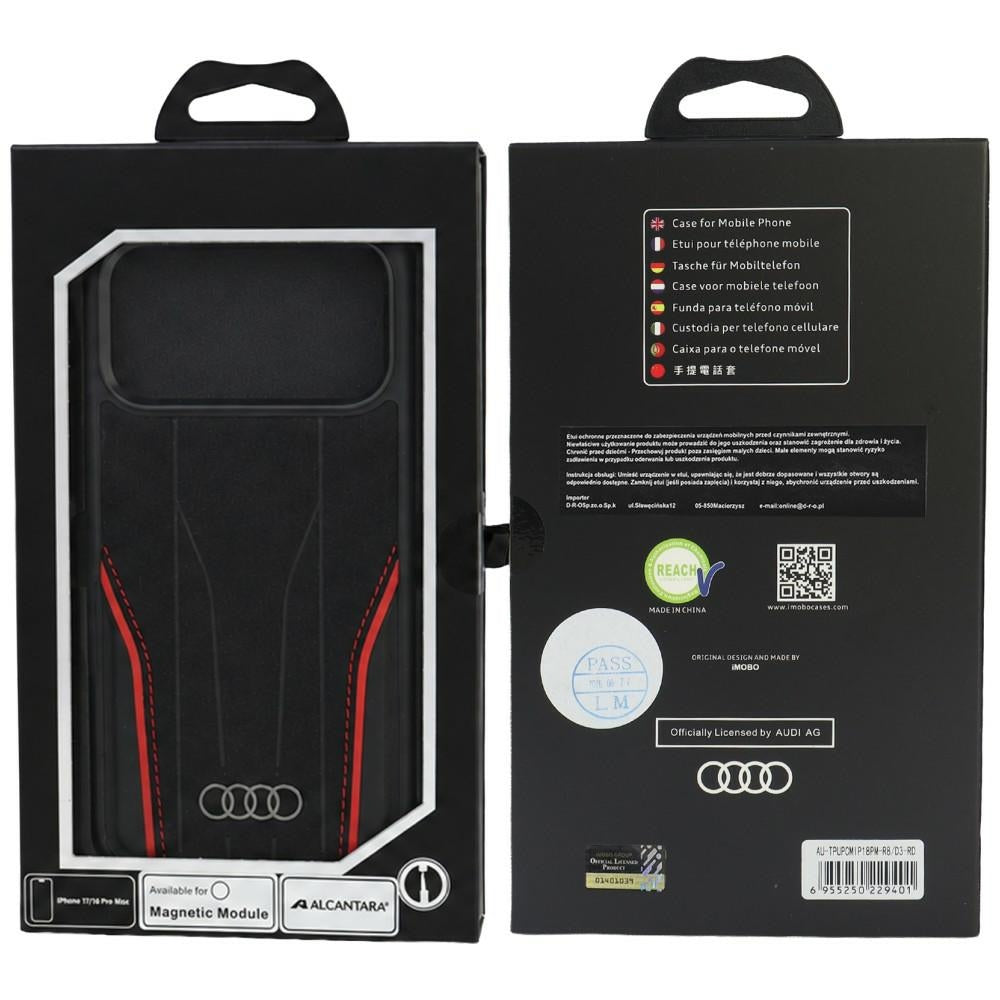 Audi R8 Genuine Leather MagSafe Case for iPhone 18 Pro Max / 17 Pro Max - Black and Red_4