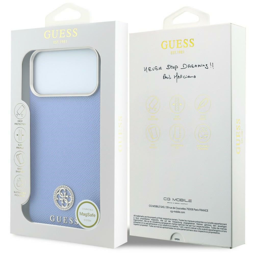 Hard Case Guess Grained Round Strass Logo with MagSafe for Apple iPhone 18 Pro / 17 Pro, Light Blue_7