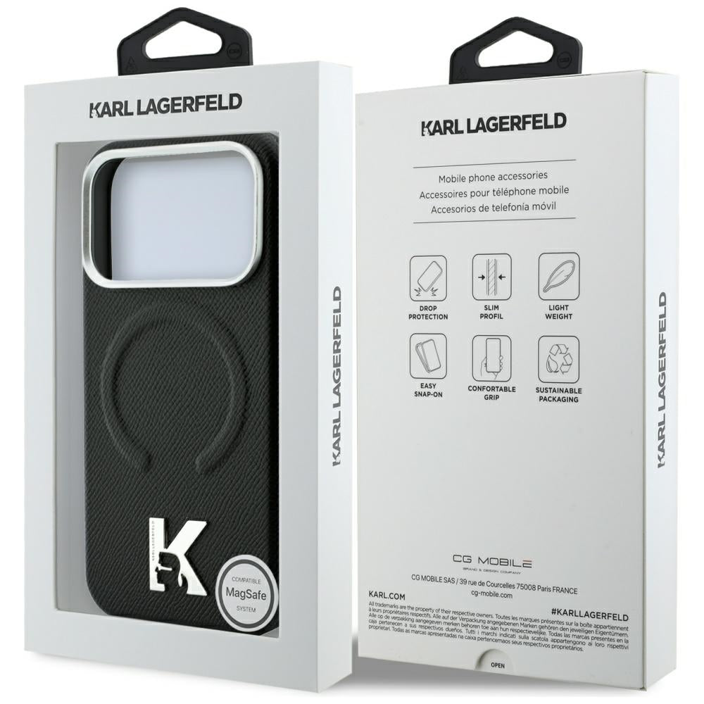 Karl Lagerfeld Grained Embossed Ring & Kameo Logo MagSafe Case for iPhone 18 Pro / 17 Pro - Black_7
