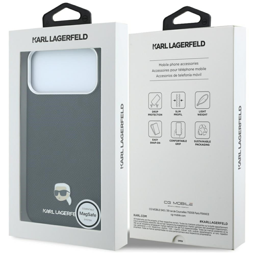 Hard Case Karl Lagerfeld Grained Karl Head's Metal with MagSafe for Apple iPhone 18 Pro / 17 Pro, Black_7