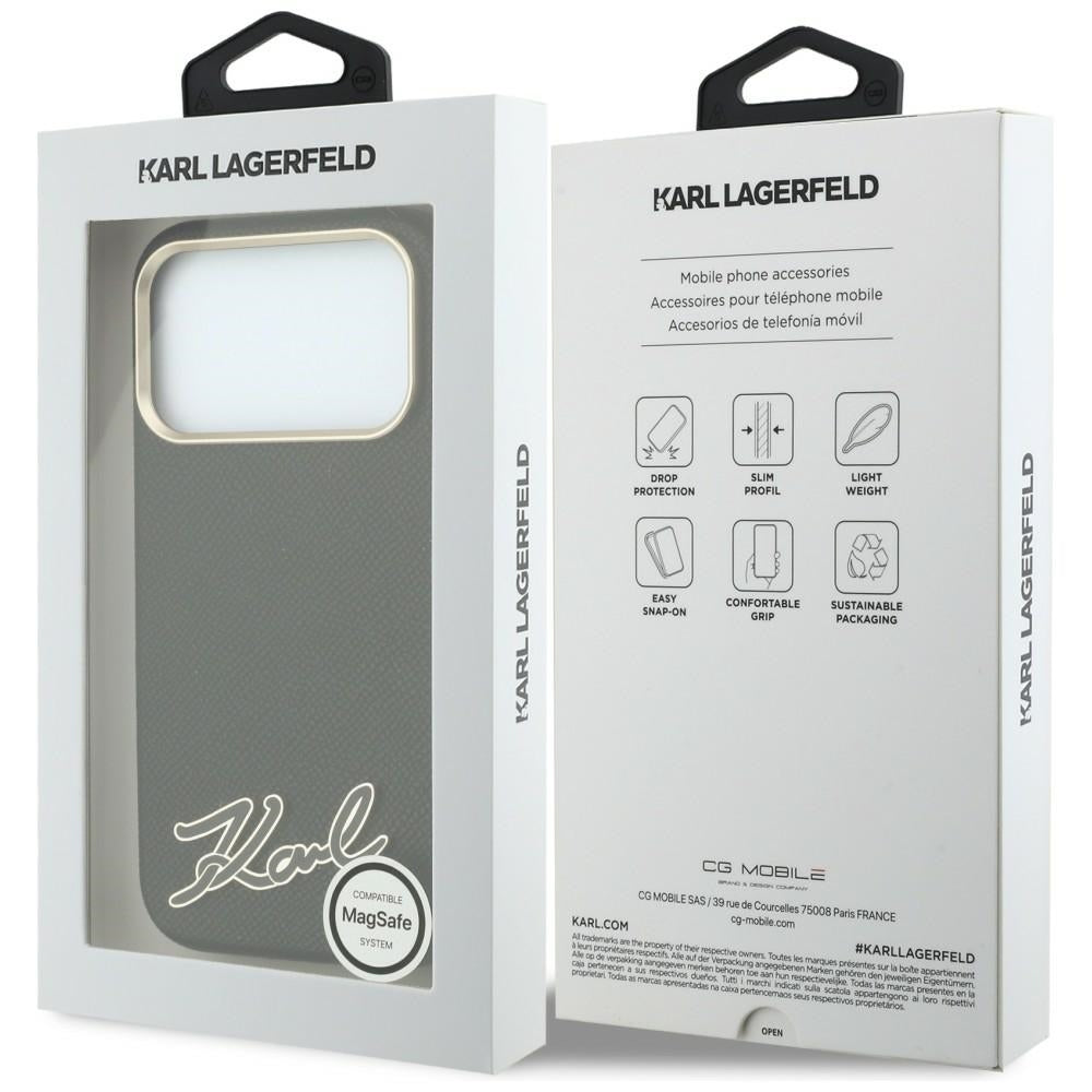 Karl Lagerfeld Grained with Resin Signature Logo MagSafe Case for iPhone 18 Pro Max / 17 Pro Max - Black_7