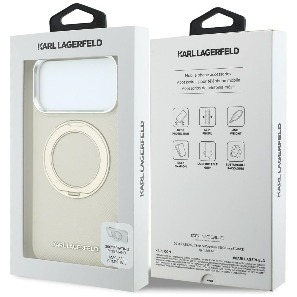 Karl Lagerfeld Ring Stand 360 Saffiano Classic Logo MagSafe Case for iPhone 18 Pro Max / 17 Pro Max - Beige_7