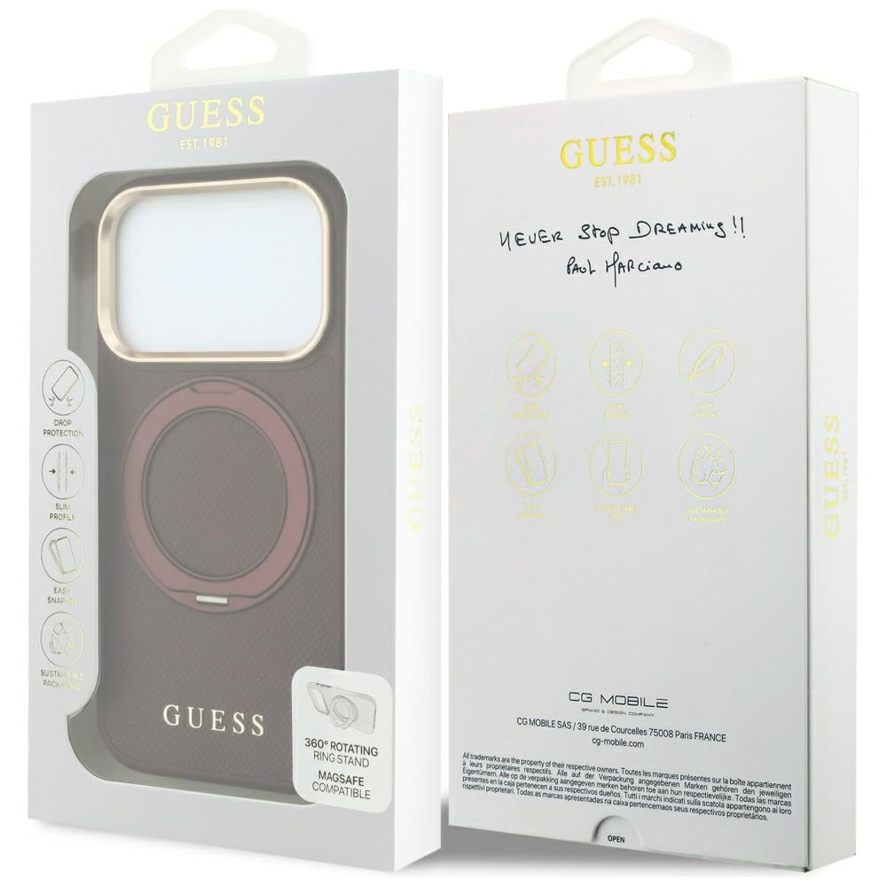 Etui Guess Ring Stand 360 Grained Classic Logo MagSafe na iPhone 18 Pro / 17 Pro - burgundowe_7