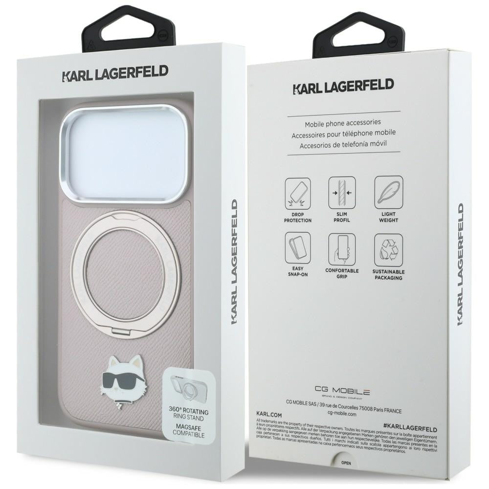 Etui Karl Lagerfeld with Ring Stand 360 Choupette Head Pin MagSafe na iPhone 18 Pro / 17 Pro - różowe_7