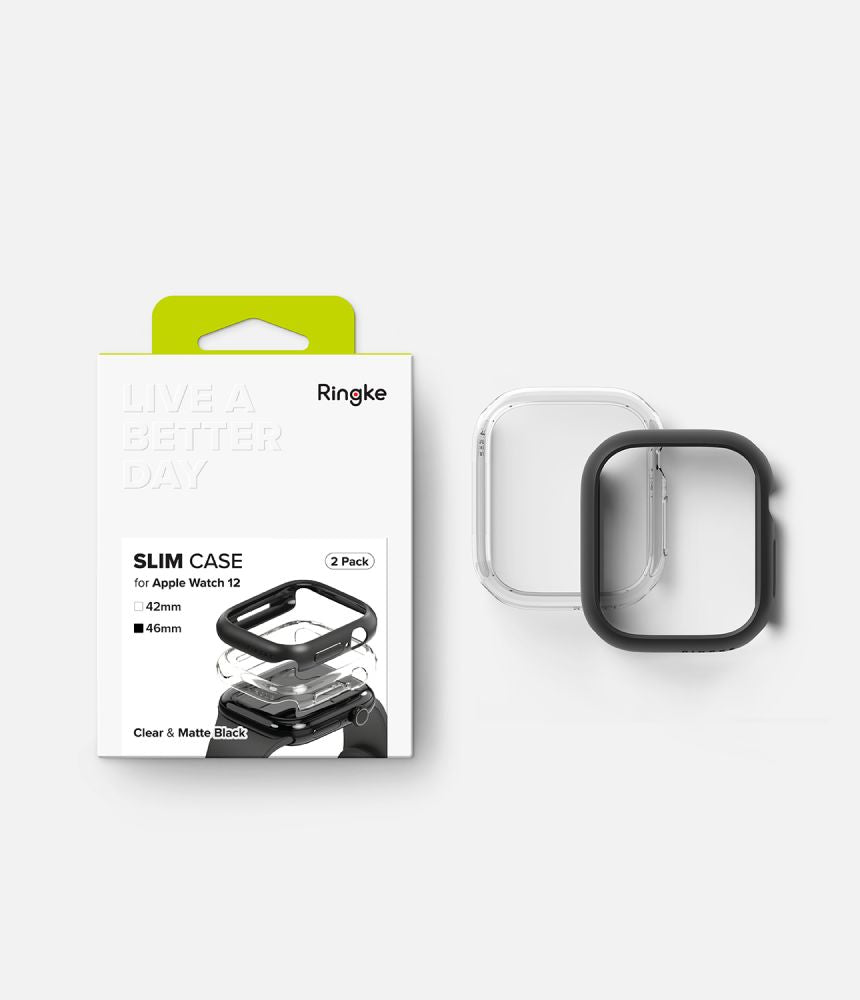 Ringke Slim Clear & Matte Black 2-Pack Case for Apple Watch 12 (46 mm)_5