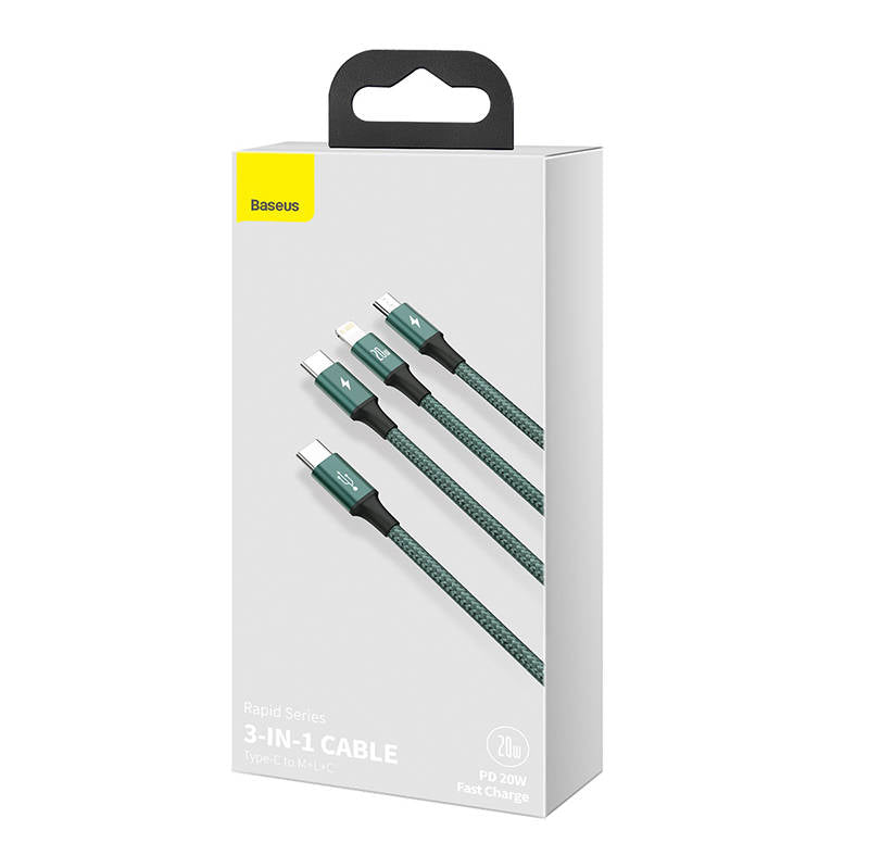 Baseus Rapid Series 3in1 USB-C - USB-C / Lightning / micro USB cable 20W PD 1.5m - green_13