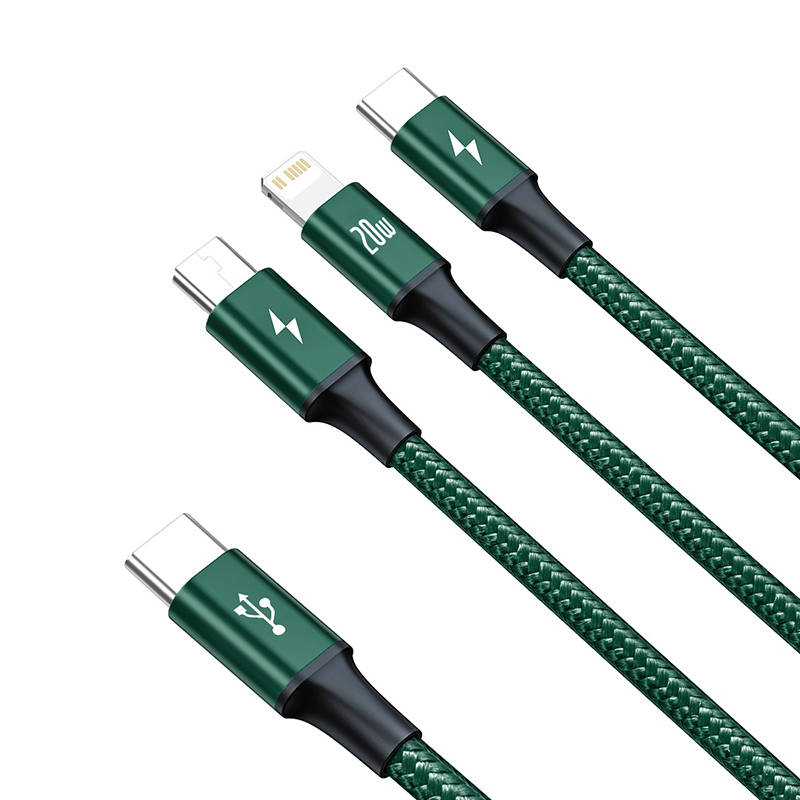 Baseus Rapid Series 3in1 USB-C - USB-C / Lightning / micro USB cable 20W PD 1.5m - green_15