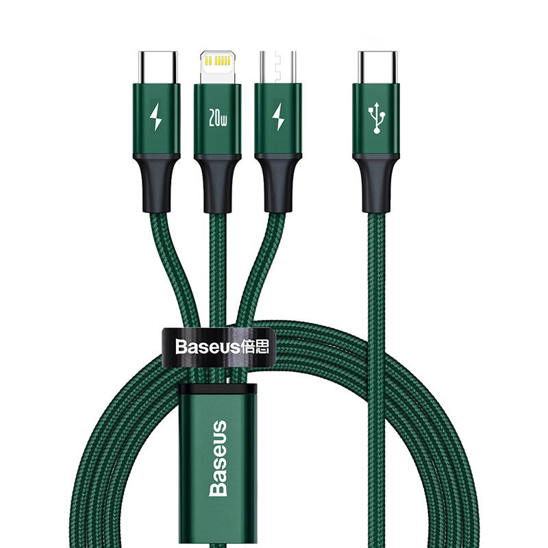 Baseus Rapid Series 3in1 USB-C - USB-C / Lightning / micro USB cable 20W PD 1.5m - green_3
