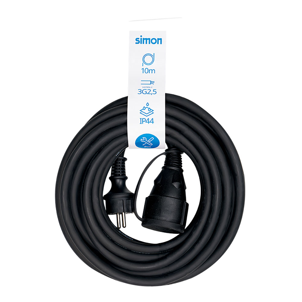 Prolongador profissional 10 m, ip44 h07rn-f 3 g 2,5 mm², 1 tomada com tampa, 16 a 250 v~, preto_0