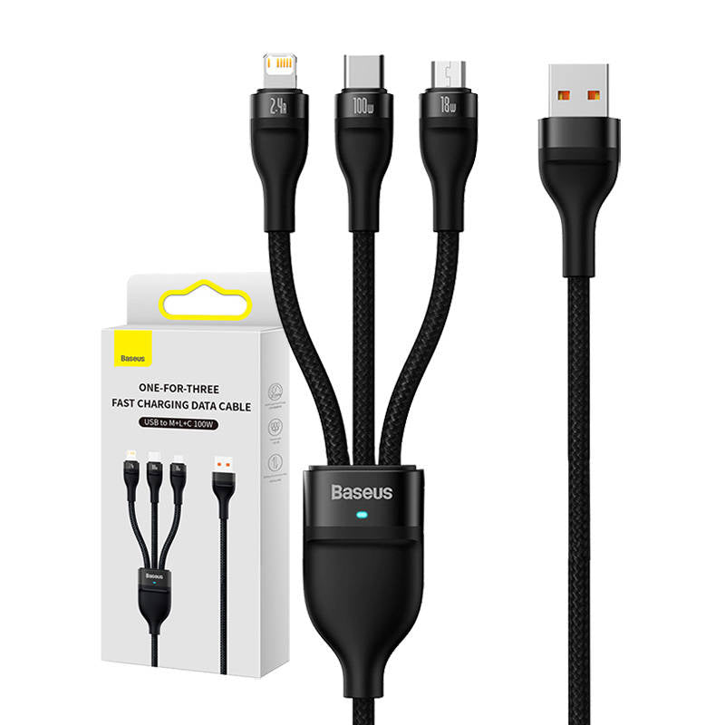 Baseus Flash Series II cable USB - USB Type C / Lightning / micro USB 100 W 1.2 m black (CASS030001)_1