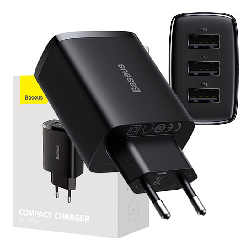 Baseus Compact Quick Charger, 3x USB, 17W (Black)_0