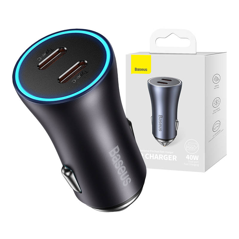 Baseus Golden Contactor Pro car charger, 2x USB-C, 40W (Dark Gray)_0